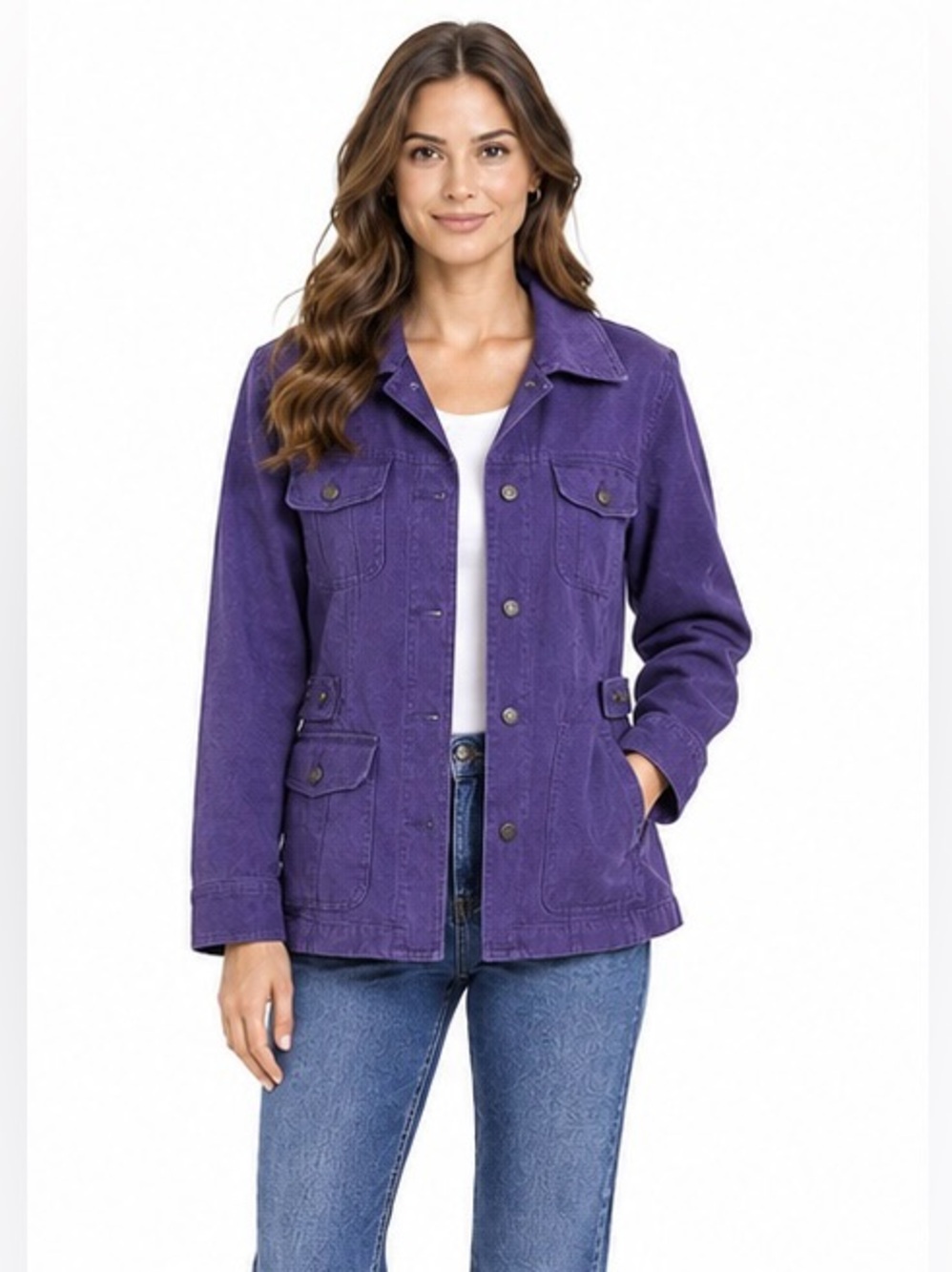 J. Jill Womens XLP Purple Button Up Brushed Soft Cotton Casual Outdoor Jacket